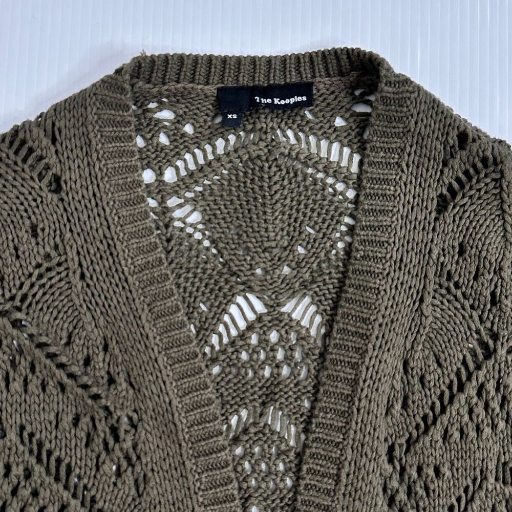 The Kooples XS Olive Green Crochet Open Knit Longline Cardigan Boho Festival - Picture 10 of 11